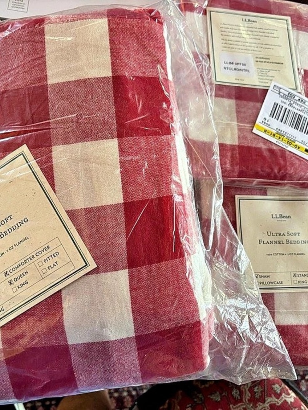 NWT L.L. Bean Ultrasoft Flannel Bedding Set - Queen Comforter Cover & 2 Matching